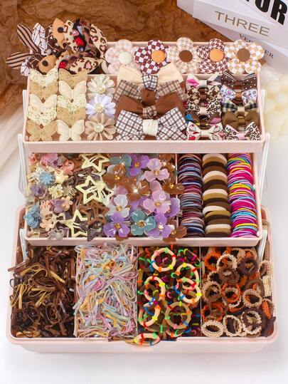 860pcs Vintage Girl Hair Accessories Set, Including Bowknot Hair Clips, Flower Hair Pins, Rabbit Ear Hair Scrunchies, Rhinestone Clover Side Clips, Y2K Star BB Clips, Mini Claw Clips And Towel Circle Elastic Hair Bands, Suitable For Girls' Daily, Party, Outing To Create Cute Retro Styles - Must-Have For Slouchy People