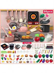 Kids Kitchen Playhouse Toy, Toys For Boys, Fruits & Vegetables, Cute Toys For Girls, Simulated Induction Cooktop, Cooking Utensils, Pressure Cooker (This Is A Miniature House Toy, Relatively Smaller Compared To Real Objects) - Multicolor - View 6