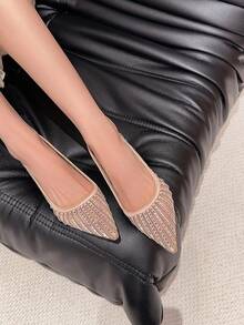 Xin Jing Shoes Women's Fashion Versatile Mesh Pointed Toe High Heel Pumps, Suitable For Commuting And Wedding - Khaki - View 3