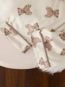 2pcs Girls Bear Print Long Sleeve Pajama Set, Cute Sleepwear Outfit Suitable For 4-7 Years Old Girls Everyday Wear - Beige - View 7