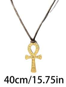 1pc Ankh Cross Necklace, Fashionable Minimalist Metal Leather Cord Unisex Pendant Necklace, Suitable For Party, Gathering, Outdoor, Daily Outfit - 彩色 - 查看 7