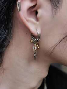 2pcs Gothic Horseshoe Rivet Earrings, Silver Color, Suitable For Men And Women, Party And Daily Wear - Silver - View 7