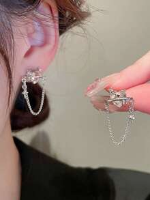 一对心形水晶链吊坠耳环 - 彩色 - 查看 1