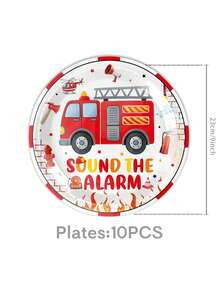 50Pcs Fire Truck Birthday Party Tableware Set With Happy Birthday Banner - Disposable 7/9" Plates & 9oz Cups For Kids'Party Decor - Multicolor - View 11