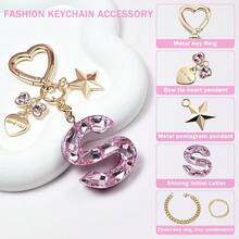 Cute Bling Keychain Initial Letter Butterfly Star Pink Purple Gift For Women Girls Bag Cup Charms Accessories-593312 - S-粉紅色 - 查看 3