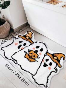 Ghost Cartoon Non-Slip Bathroom Mat, Halloween Ghost-Shaped Suede Entrance Mat, Absorbent Home Decoration Mat.