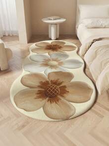1 pezzo Tappeto decorativo asimmetrico a 3 fiori, decorazione per camera da letto, tappetino piccolo, tappeto per soggiorno, lavabile, tappeto in peluche spesso, adatto per autunno/inverno - Multicolore - Visualizzare 4
