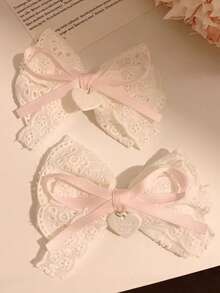 4 peças/2 peças Conjunto de Presilhas de Cabelo com Laço Branco de Renda Branca, Presilha Lateral Lolita, Presilha de Jacaré, Acessórios de Cabelo, Presilhas de Garra, Presilhas de Cabelo, Grampos de Cabelo, Barretes de Cabelo, Presilha de Bico de Pato, Presilhas para Cabelo, Moda de Outono