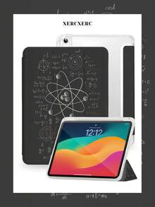 xercxerc Black Geometric Math Formula Printed On PU Leather Flip Cover, TPU Soft Back, 3-Fold Stand Function, Built-In Pen Slot, Shockproof And Drop Protection, Auto Wake/Sleep Feature, IPad Air 11-Inch Case, IPad 9th/10th/11th Generation Case, Fall IPad Case, Back To School Case, Compatible With IPad Pro 12.9/11/10.9 (2025/2024), IPad Air 10.9/10.5, IPad Mini 8.3, Galaxy Tab S10+/S9+/S8+ And More - 黑色 - 查看 2
