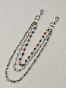 DIY Stainless Steel Multicolour Round Bead Agate Three Layer Pants Chain Men One's Waist Luxury Accessories Retro Keychain Hip Hop Jewelry Product Colors Randomly Send