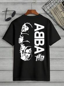 T-shirt con ritratto di musica da band, maglietta da uomo con stampa fronte-retro, alla moda, casual, scollo tondo, 220 g/m2, puro cotone (1 pezzo)