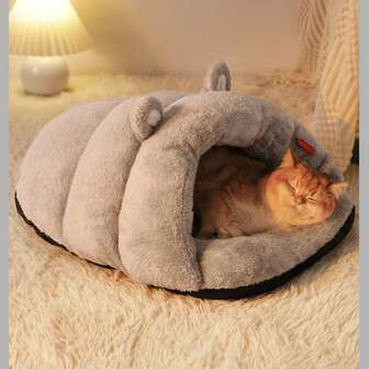 1pc Cat/Dog Bed, Semi-Enclosed Pet Bed For Small Cats/Dogs, Warm For Winter Use, Slip-Resistant & Moisture-Proof Bottom, Multiple Colors Available
