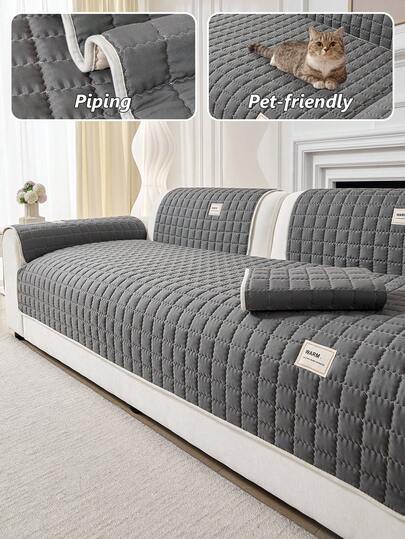 1PC Minimalist Grid Quilted Sofa Cushion - Non-Slip Pet-Friendly Seat Pad For 1-4 Seater Modular Sectionals, Machine Washable All-Season Cover With Premium Labeled Design