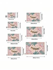 1pc Luxury Vintage Tiger & Floral Striped Totem Area Rug, Soft Faux Wool Wild Animal Farmhouse Style Washable Decorative Carpet For Living Room, Bedroom, Entryway, Bathroom, Hallway, Patio, Kitchen, Indoor Outdoor, All Season Large Mat - Light Pink - Home Decor - Multicolor - View 3