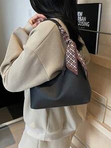 1件装女士极简主义腋下单肩包，含围巾 - 黑色 - 查看 3