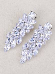2pcs Crystal Zirconia Floral Design Hair Clips - Silver - View 6