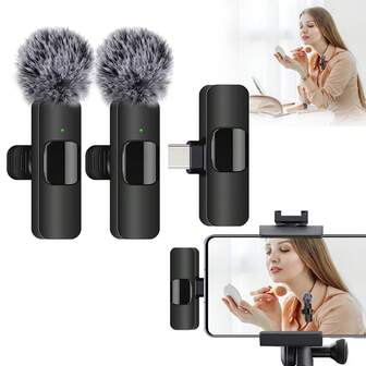 Wireless Lavalier Microphone For IP Hone IPad TypeC Lapel Mics Plug-Play 2.4G Ultra-Low Delay Built-In Noise Reduction Chip Working Time For Video Recording Interview Podcast Vlog