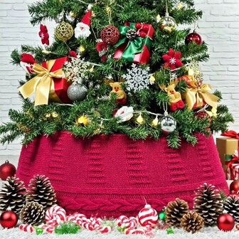 1ชิ้นกระโปรงต้นคริสต์มาส 24/36/48 นิ้วหรูหราสไตล์เรโทรเบอร์กันดีถักกระโปรงต้นคริสต์มาส-นุ่ม, เบาะรองพื้นกระชับเสน่ห์บ้านไร่กลางแจ้งที่หรูหรา-เหมาะสำหรับตกแต่งวันหยุดของครอบครัวและบรรยากาศรื่นเริงของขวัญคริสต์มาสตกแต่งบ้านที่ดีที่สุดตกแต่งห้องตกแต่งคริสต์มาสฤดูหนาวของขวัญคริสต์มาสของตกแต่งคริสต์มาส