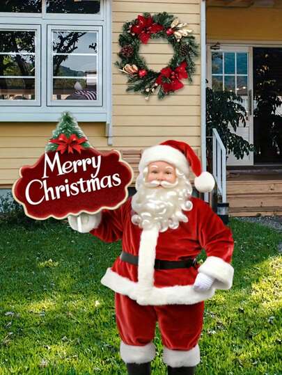 2D Acrylic Santa Claus Garden Stake With White Beard - Best Outdoor Christmas Yard Decor, Battery-Free, Christmas Yard Decoration