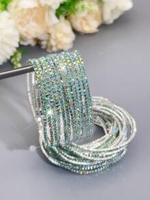 12pcs Set Fashionable White Crystal Elastic Bracelets For Women, Suitable For Parties - Elastic Bracelet - View 28