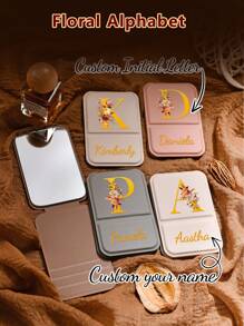 1Pc Personalized Name Makeup Mirror Gift, Customized Small Mirror Name, Folding Makeup Mirror, Travel Makeup Mirror, Gift For Her,Portable Floral Letters Makeup Mirror, Personalized Customized Text Foldable Travel Mirror, Suitable As A Gift, Travel Essential, Cosmetics, Easy To Store, Birthday Gift, Graduation Gift, Housewarming Gift, Gift For Mother, Valentine'S Day, Teacher'S Day, Bridesmaid Gift, Wedding Gift.,Multi-Functional,Ornamental,Letter,Solid Color,Exquisite,Stylish,Vintage,Modern,Colorful,Leisure,Basics,Casual,Soft,Unique,Customized,Personalized,Custom,Ideal Gifts For Her,Girlfriend,Her,Boyfriend,Friends,Vacay Vibes,Solid Color