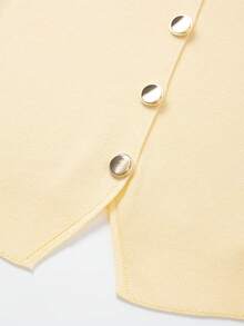 Flat Knit V-Neck Sleeveless Knitted Vest - Yellow - View 4