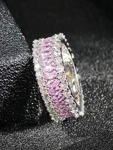 MOONSO 1 件方晶锆石镶嵌戒指，奢华创意时尚戒指 - 白色 - 查看 16