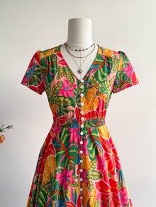 Rusttydustty Đầm maxi nữ cổ chữ V họa tiết hoa nhí, thắt eo, phong cách bohemian, thích hợp mặc đi biển, dự lễ hội âm nhạc, hoặc đi nghỉ mát ở vùng nhiệt đới. - Nhiều màu - Xem 6