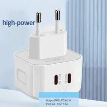 21.5W Dual Port USB-C Fast Charger, Apple Plug, Compatible With IPhone 16/15/14/13/12/11 Pro Max Plus, IPad Pro/Air/Mini, OPPO, Vivo Type-C Devices, EU Plug - EU C Type Plug(220-240V) - View 4