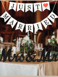 1 قطعة لافتة عتيقة مكتوب عليها "مجرد متزوجين"، ديكورات "مجرد متزوجين"، لافتة "مجرد متزوجين"، ديكورات زفاف رومانسية للأزواج، سلسلة أحرف "مجرد متزوجين" مع شريط، للزفاف وحفل استقبال العروس والديكور المنزلي - إكليل أنيق وفخم لركن التصوير الفوتوغرافي وديكور الحفلات في عيد الحب