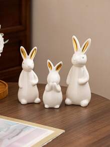 1pc White Ceramic Rabbit Figurine, Suitable For Desk, Home Decor, Office, Bookshelf, TV Stand, Available In Multiple Sizes - White - View 6