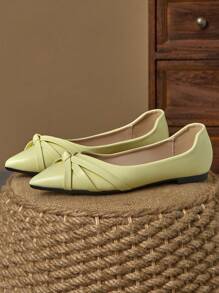 WHDXY 1 双女士平底鞋，纯色扭结乐福鞋，尖头工作鞋，舒适的一脚蹬平底鞋，适合办公室通勤，四季皆宜 - 檸檬黃 - 查看 4