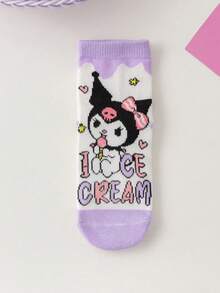 Sanrio 1/5 Paia di calzini Sanrio Kuromi carini con design a sfera di cristallo a forma di cuore, adatti per tutte le stagioni