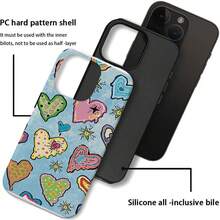 Colorful Hearts Phone Case, Whimsical Style, Blue & Multicolor, Heart Pattern And Hard Two - In - One Film Printing Full Coverage Pattern Phone Case For Apple 16 Pro Max, 15/14 PLUS, 13/12/11 Pro - 白色 - 查看 3