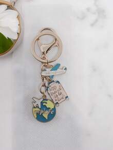 [1 件全球旅行钥匙扣] 创意地球和飞机吊坠，时尚行李箱挂件，旅行纪念品，理想之选，环球探险必备，适用于包包和车钥匙装饰。圣诞礼物创意 - 淺灰色 - 查看 6