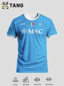 Italian Naples Style Men Football Jersey & Crew Neck Comfortable Sports Top, Suitable For Match, Football Training, Casual And Holiday Wear, Gift