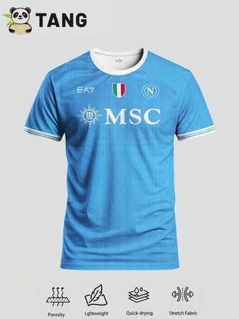 Italian Naples Style Men Football Jersey & Crew Neck Comfortable Sports Top, Suitable For Match, Football Training, Casual And Holiday Wear, Gift