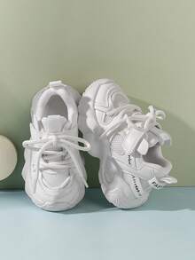 2024春季新款时尚儿童厚底运动鞋，男童运动鞋，女童透气网眼跑步鞋 - 白色 - 查看 4