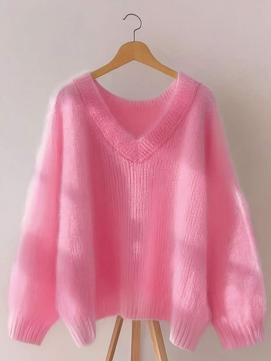 Loose, Soft, Sweet & Slouchy Knitted Sweater Cardigan - Pink - View 1