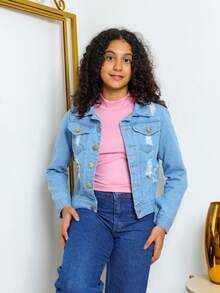 Tween Girls Denim Jackets & Coats - 淺色水洗藍 - 查看 4