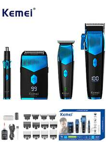 Kemei KM - 8534 4 件男士美容套装 - USB 充电理发器、电动剃须刀、精准修剪器、胡须造型工具和无线鼻毛修剪器 | 无线设计 | [夏季美容] 生日/节日/周年纪念日的完美礼物（丈夫、儿子、伴侣、朋友） - 彩色 - 查看 3