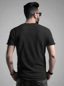 Chicano Gangsta Style T-Shirt - Mexican- Streetwear With Skull & Bandana Print, Short Sleeve Round Neck Casual Summer Tee, 95% /5% Spandex For Urban Outfits & Hispanic Culture Apparel - 黑色 - 查看 3