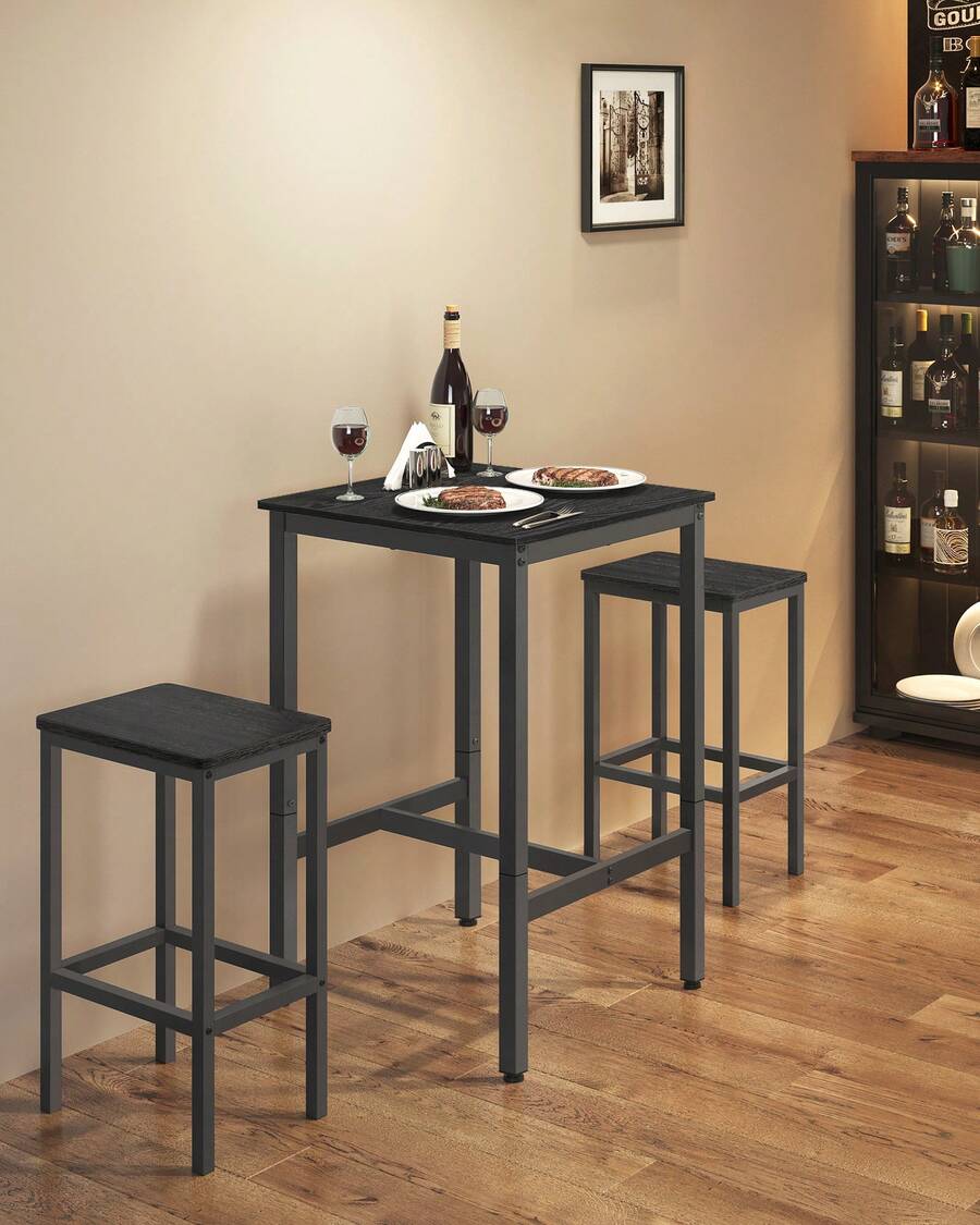 VASAGLE Table Haute, Table de Bar Carrée, Cadre en Acier, 60 x 60 x 92 cm, Montage Facile, pour Cuisine, Salon, Style Industriel, Marron Rustique/Grège/Noir/Chêne et Blanc/Rustique Blanc - Noir - Voir 1
