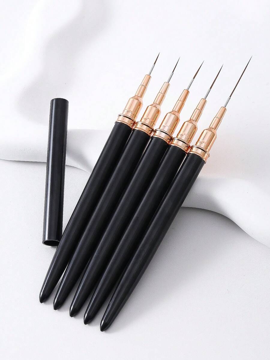 5 件套指甲线刷套装，绘画绘图指甲设计刷，美甲条纹笔长线微小细节精细绘图指甲刷，适合初学者和专业美甲沙龙 - 黑色 - 查看 1