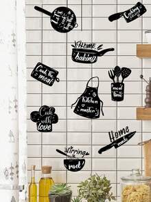 1 件卡通黑白厨房用具图案墙贴 - 黑色 - 查看 2