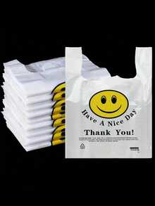 50 个/100 个可重复使用的塑料购物袋 - 适用于杂货、T 恤等 - 非常适合商店、商场和家庭使用，随机图案和文字，方便袋、购物袋、手提袋、储物袋、派对用品、返校，一些印刷或标记不影响使用