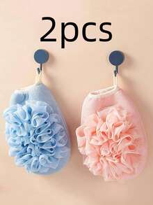 2pcs Bath Shower Gloves And Exfoliating Towels Dual-Use Double-Sided Body Cleaning Tools Home Bathroom Decor Fall Decor - Pink - View 10