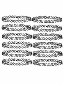 12pcs Women Braided Fishing Line Tattoo Vintage Choker Necklace Set - Multicolor - View 10