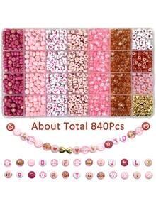 300/840 件粉色、红色、白色、金色字母珠和心形亚克力珠组合套装 - 珠宝制作套件 - 适用于珠宝 DIY、手工手链、项链工艺用品
