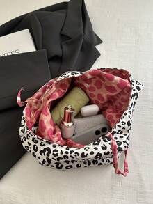 1pc Leopard & Plaid Pattern Polyester Large Capacity Reversible Tote Bag, Suitable For Casual Outings And Shopping In Autumn/Winter - Black and White - View 8